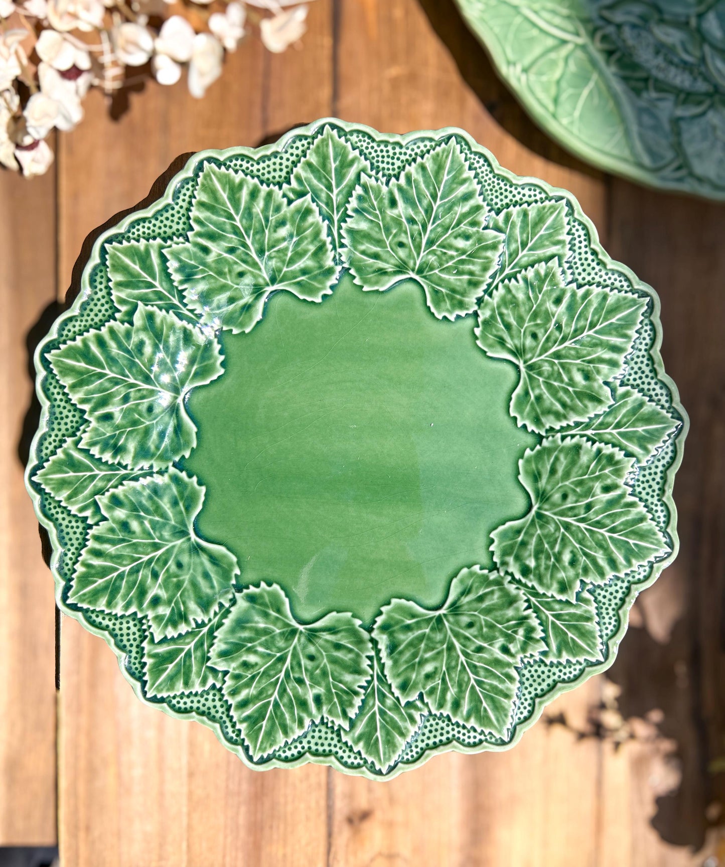 Vintage Bordallo Pinheiro Green Ivy and Lotus Leaf Serving Plates