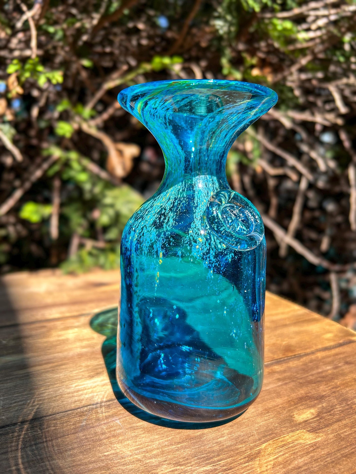 Vintage Signed Studio Art Glass Mdina Malta Blue Bottle Vase