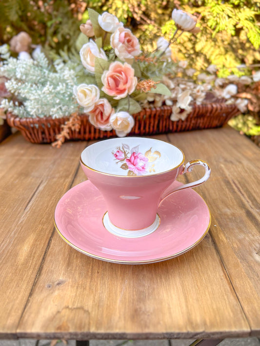 Vintage Aynsley Corset Pink Bone China Tea Cup Saucer Set