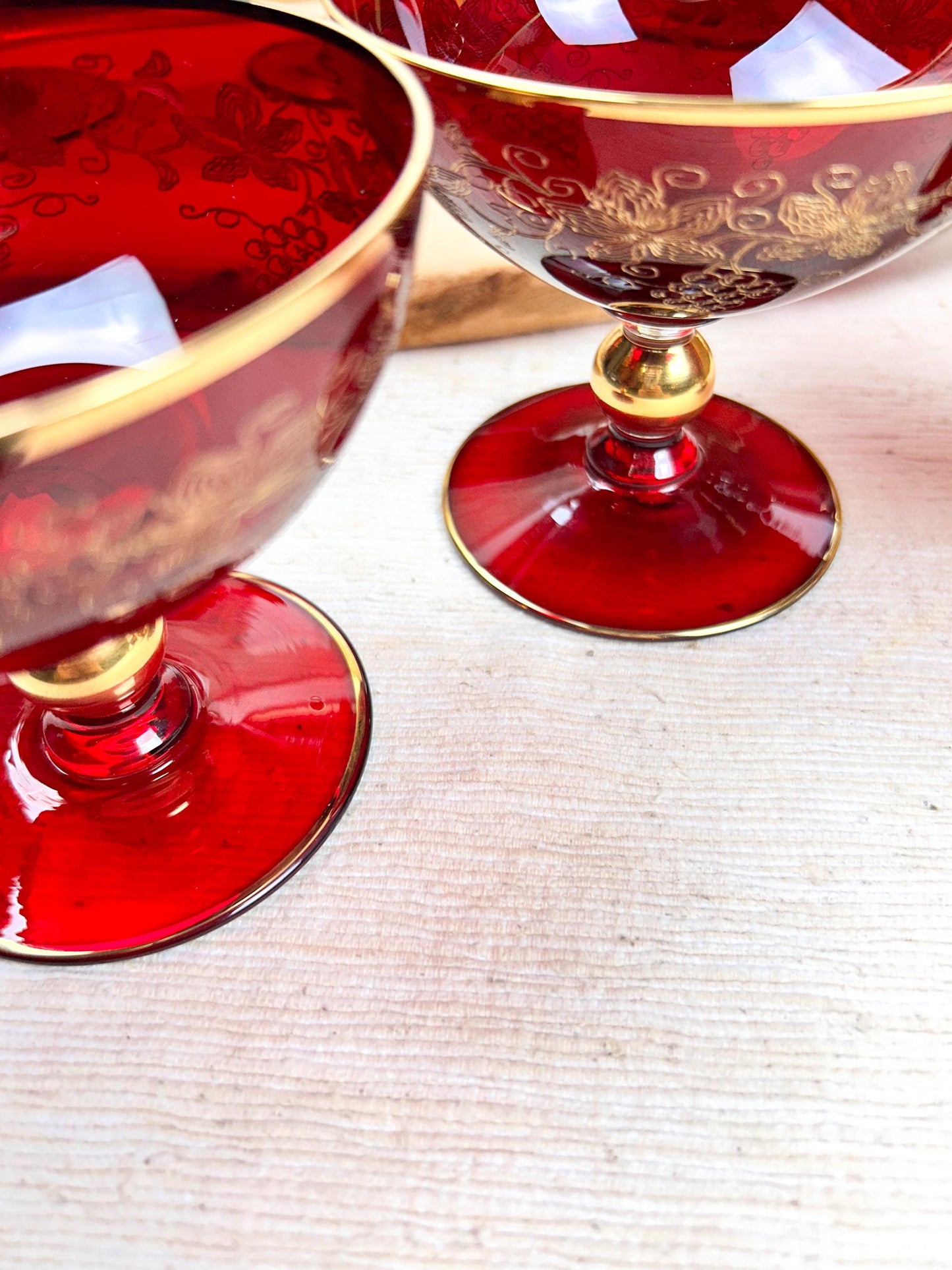 Moser Glass Ruby Etched Floral Gold Glasses Sets Selection