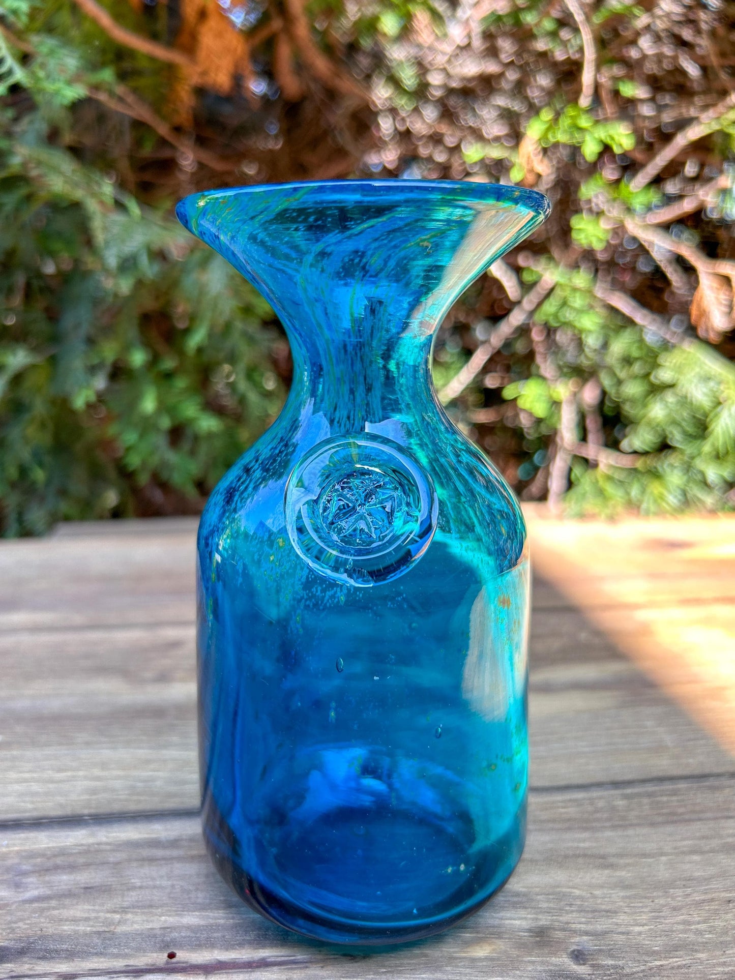 Vintage Signed Studio Art Glass Mdina Malta Blue Bottle Vase