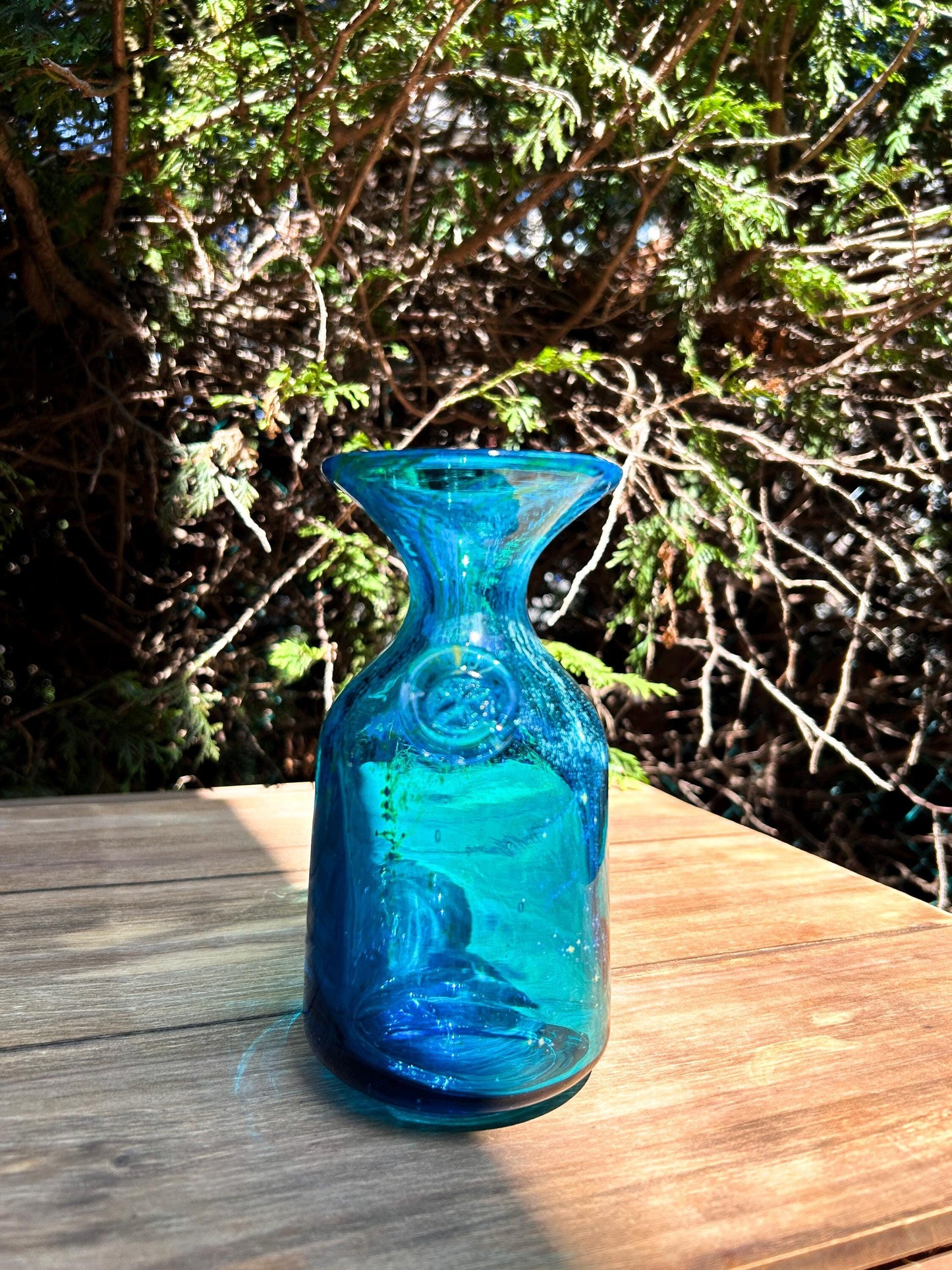 Vintage Signed Studio Art Glass Mdina Malta Blue Bottle Vase