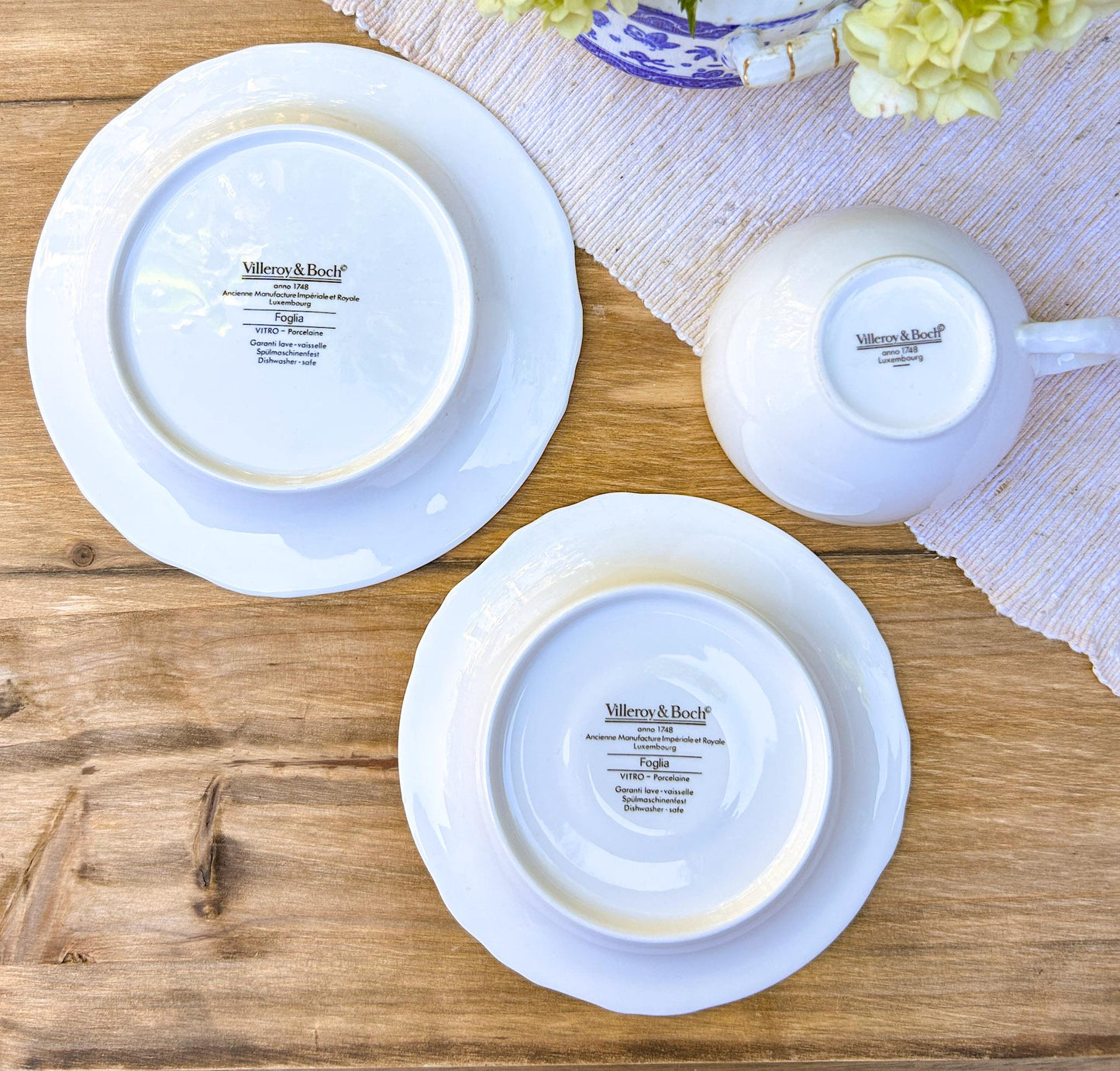 Villeroy & Boch Foglia Cups Saucers Soup Bowl Plates White Porcelain Luxembourg