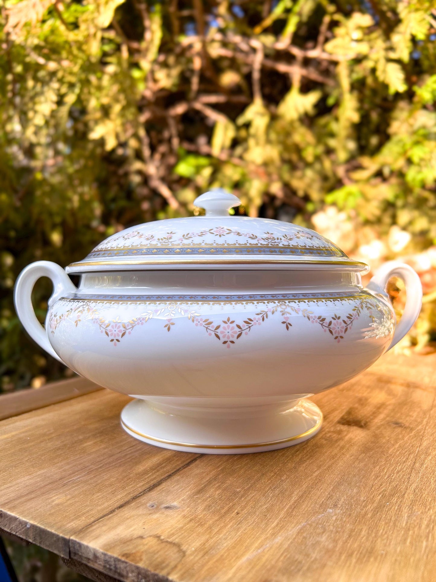 Vintage Royal Worcester Juliette Pink & Gold Serving Bowl w Lid