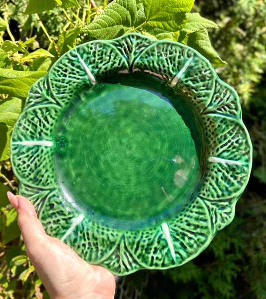 Vintage Green Cabbage Charger Plate Decorative Cottage