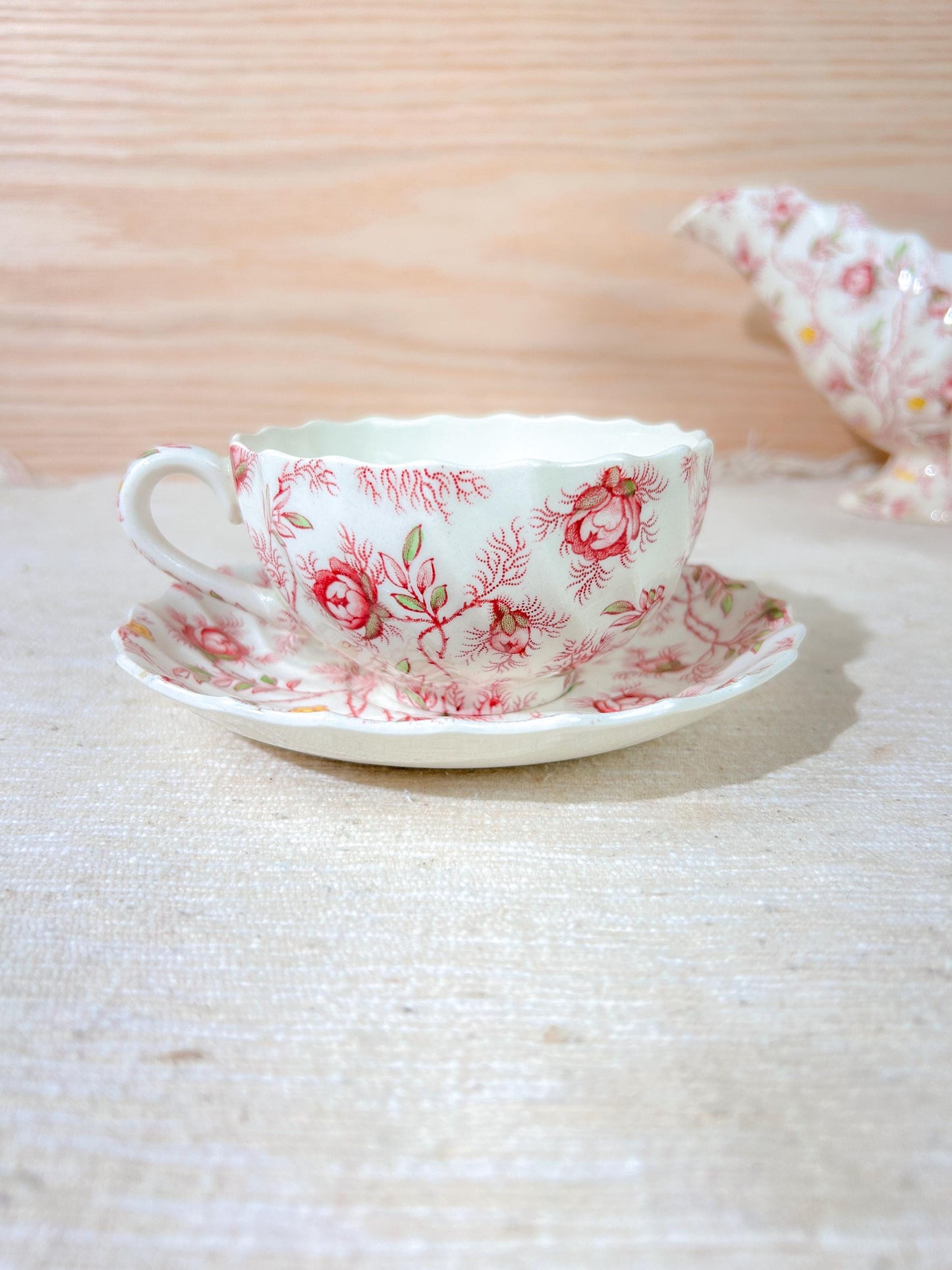 Copeland Spode Rosebud Chintz Pink Tea Cup Set Gravy Creamer Sugar & Bowls