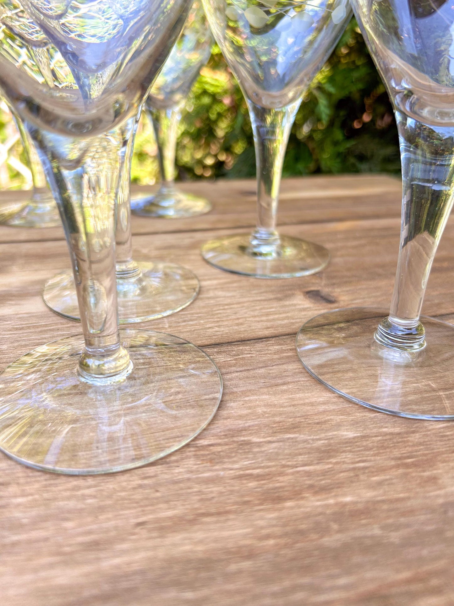 Vintage Blown Glass Etched Floral Wine Glasses x 4