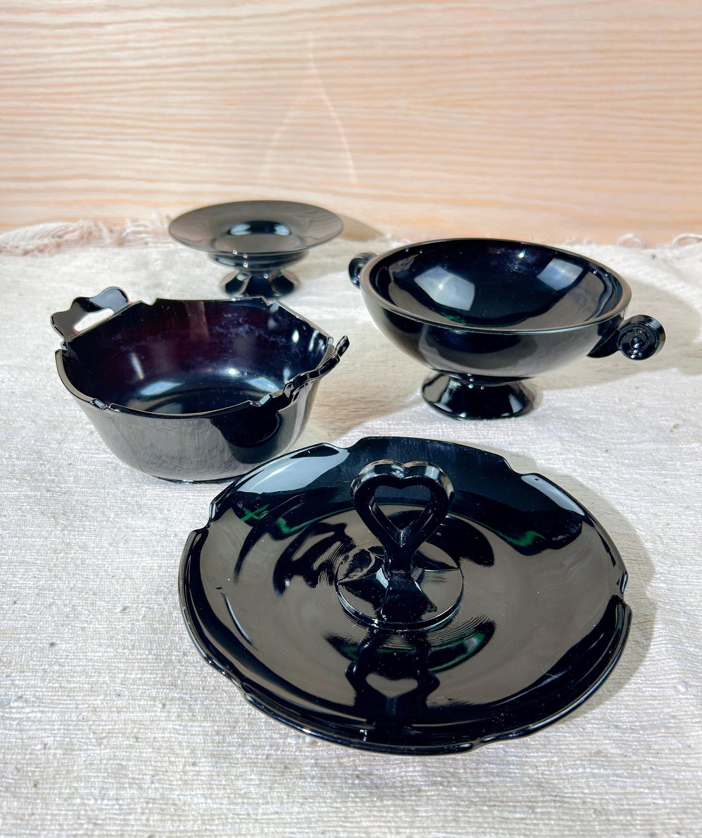 Black Amethyst Depression Glass Vases, Bowls & Sweets Plate Selection