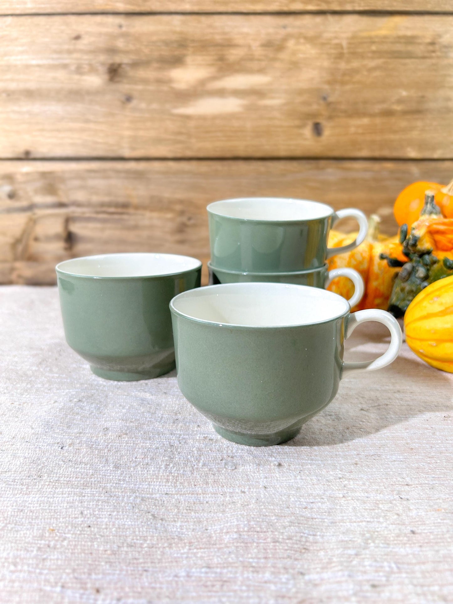 Wedgwood Moss Green Sugar Bowl & Flat Cups