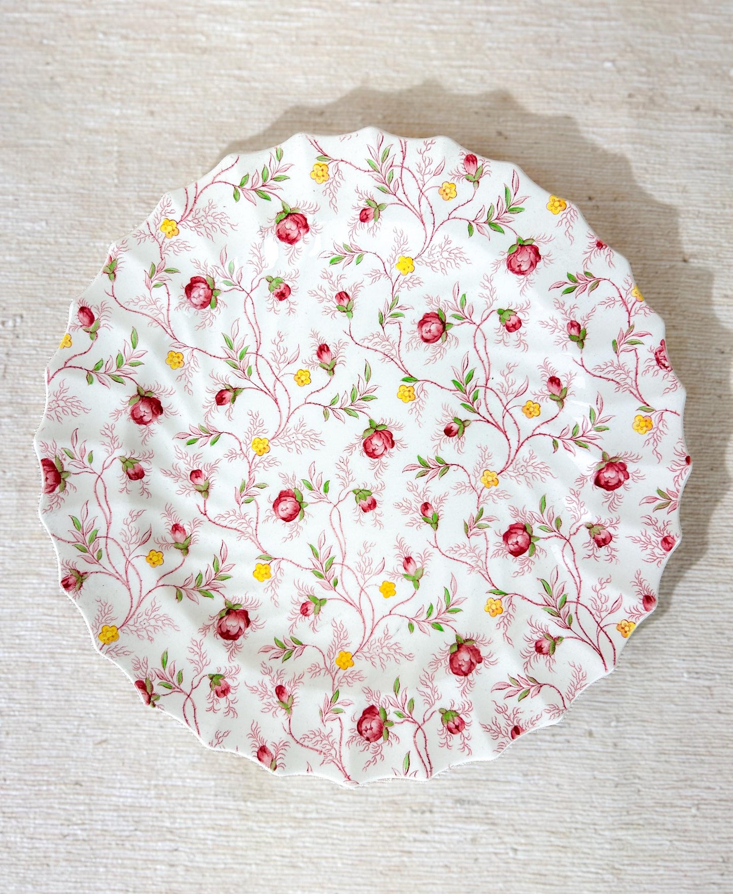 Copeland Spode Rosebud Chintz Bread Dinner Plates & Soup Bowls Pink Vine