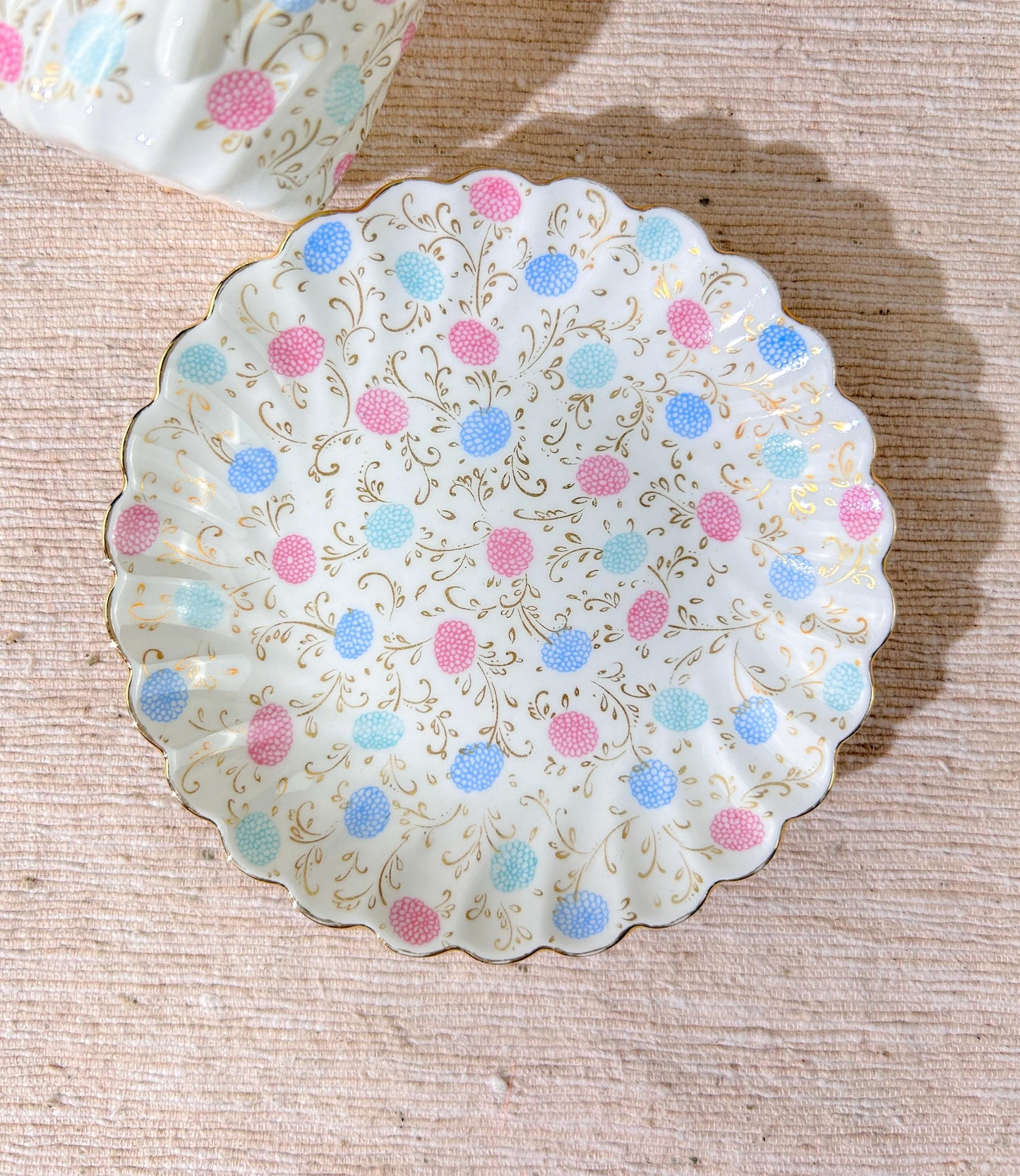 Lomonosov Russian Pink and Blue Floral Demitasse Cup & Saucer Set