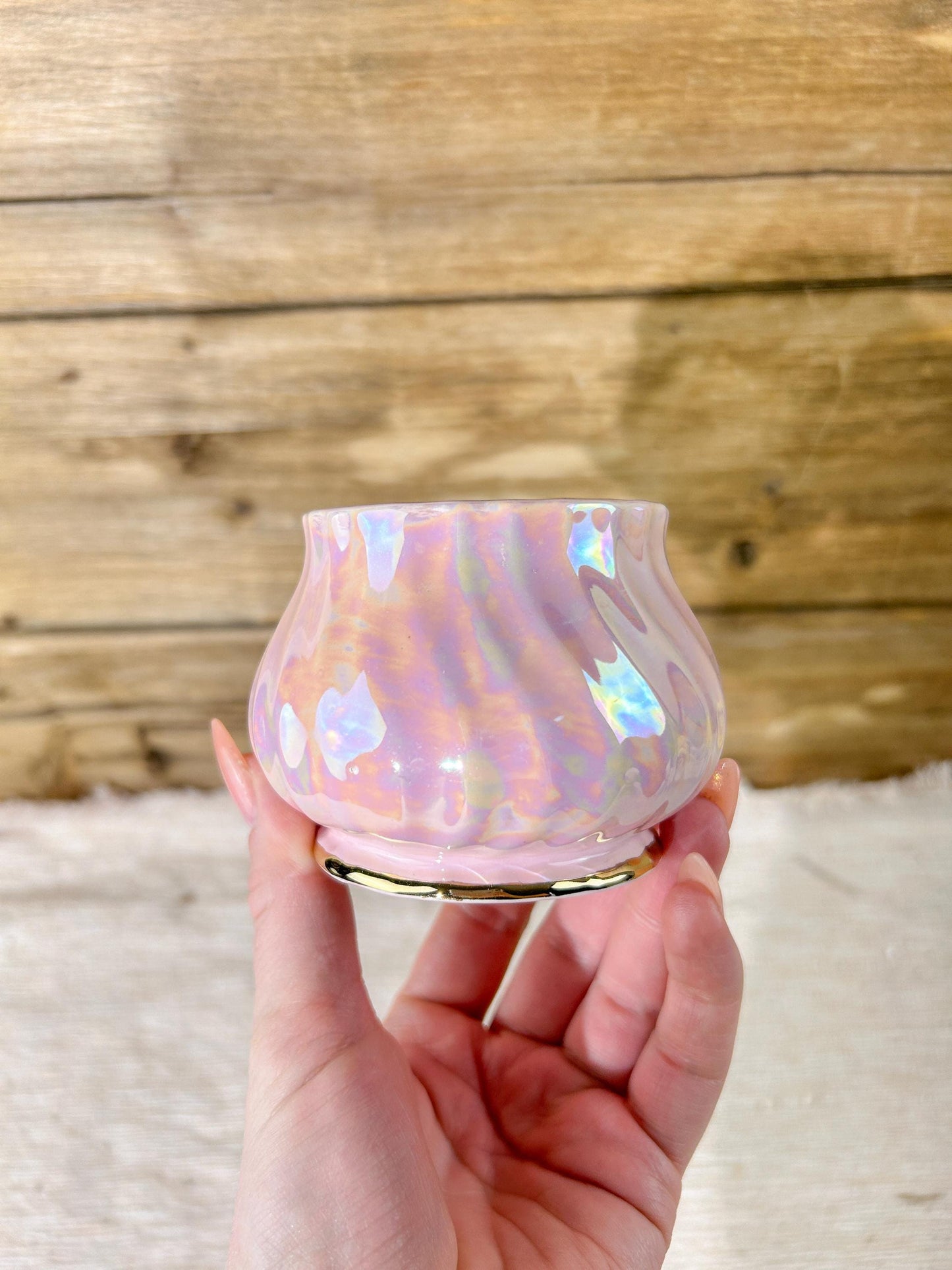 Sadler Pink Sugar Bowl Opalescent Swirl Lustre