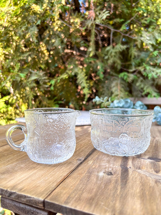 Finland Nuutajärvi and Iittala Fauna Glass Creamer Sugar Bowl