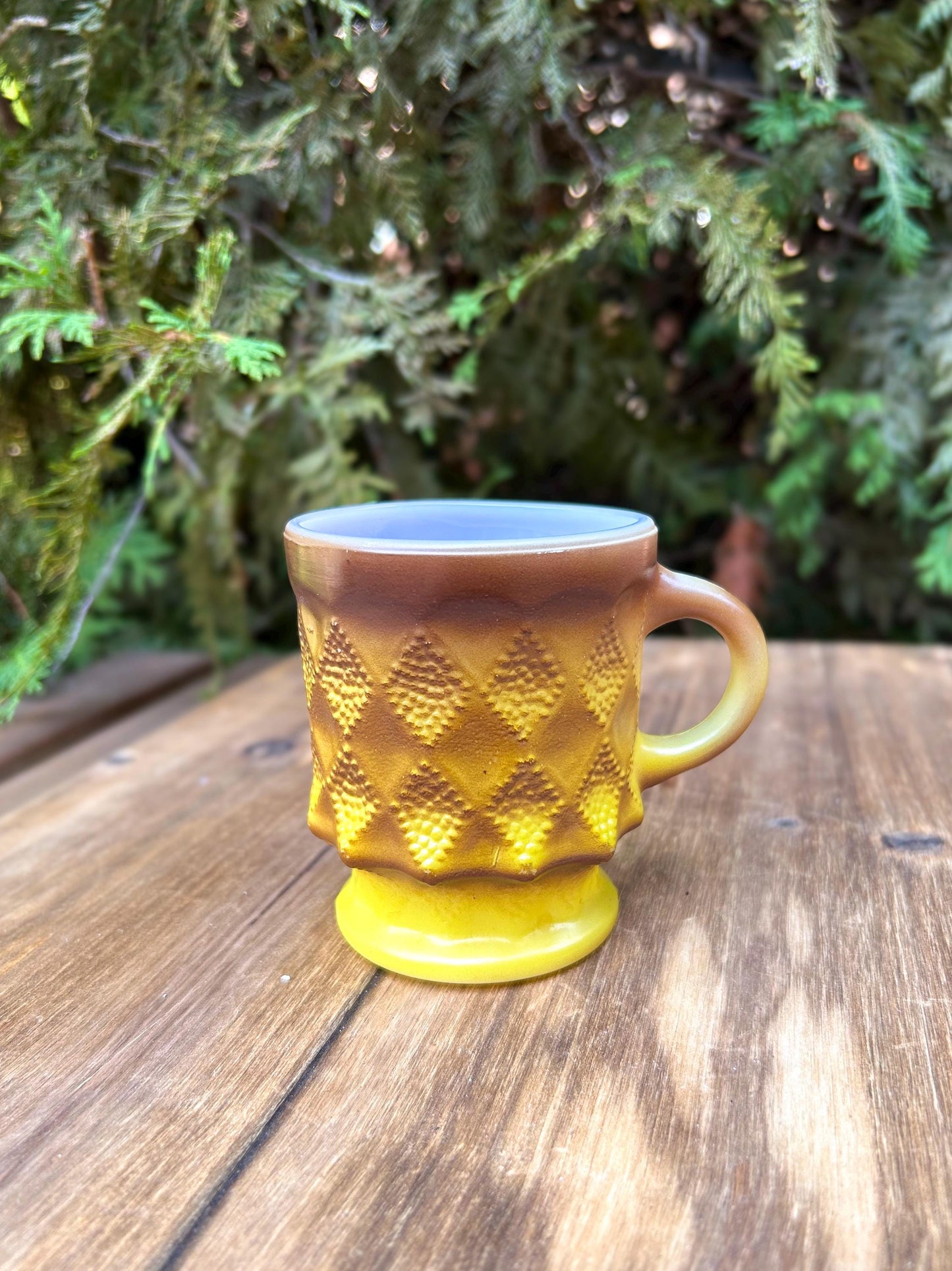 Anchor Hocking Fire King Gold Kimberley Mug Ombre Yellow Milk Glass