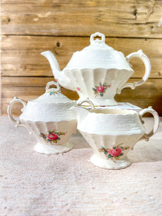 Spode's Jewel Copeland Billingsley Rose Tea Pot Set Old Mark