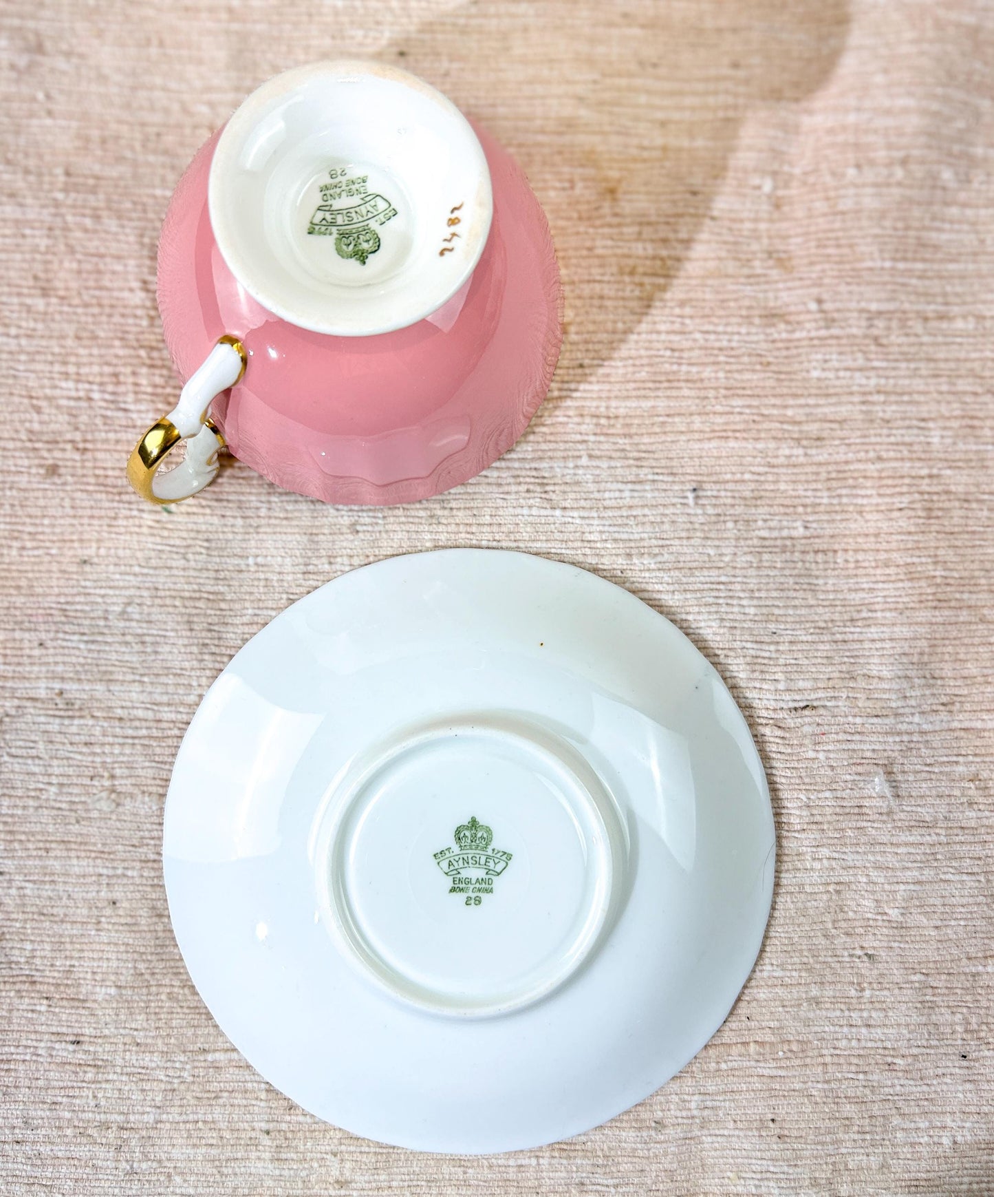 Aynsley Pink and Gold Teacup and Saucer Floral Band