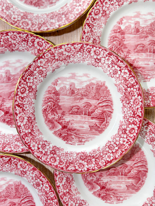 HM Sutherland Red and White Historical Britain Bone China Gold Gilt Plates