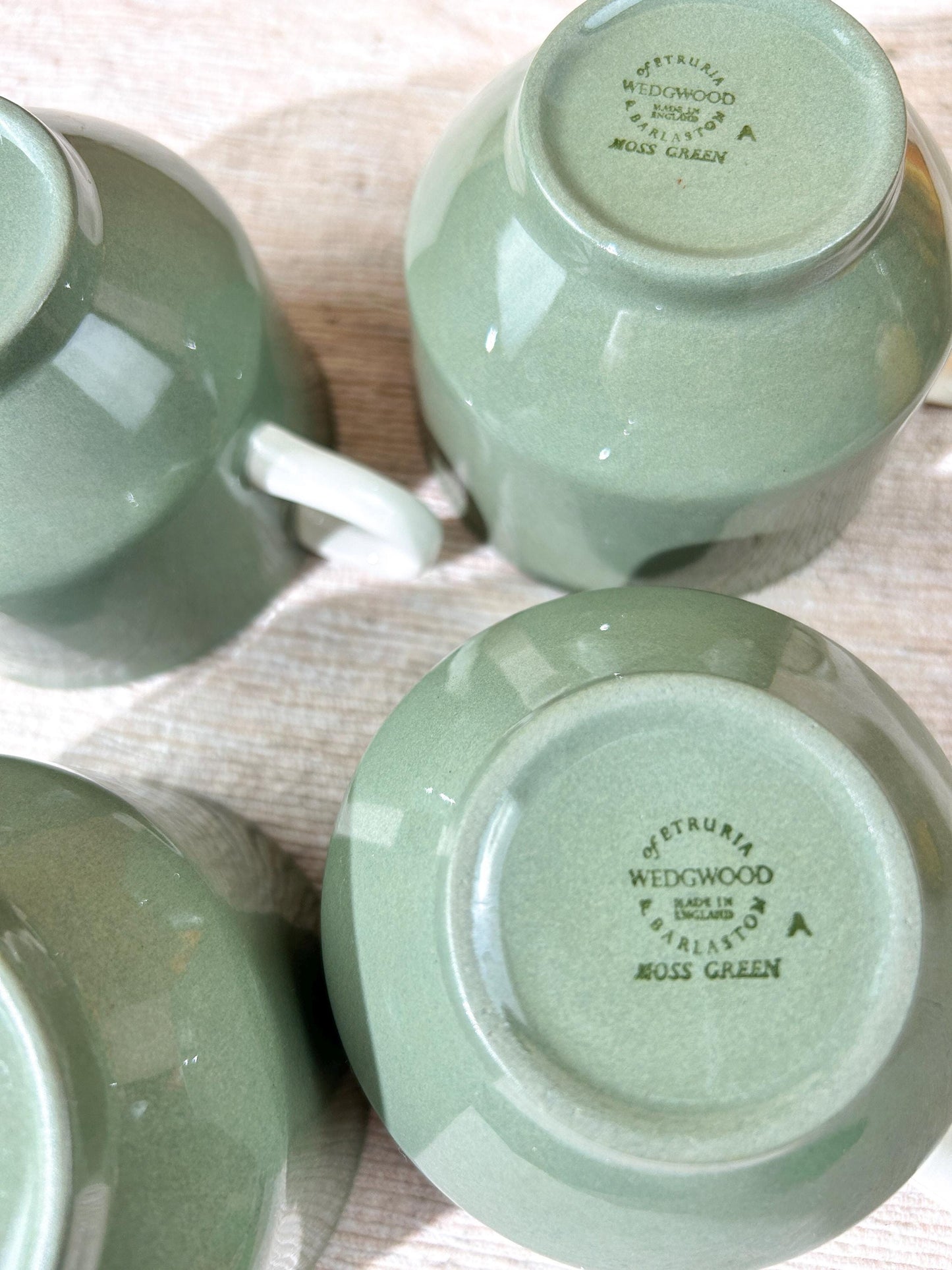 Wedgwood Moss Green Sugar Bowl & Flat Cups