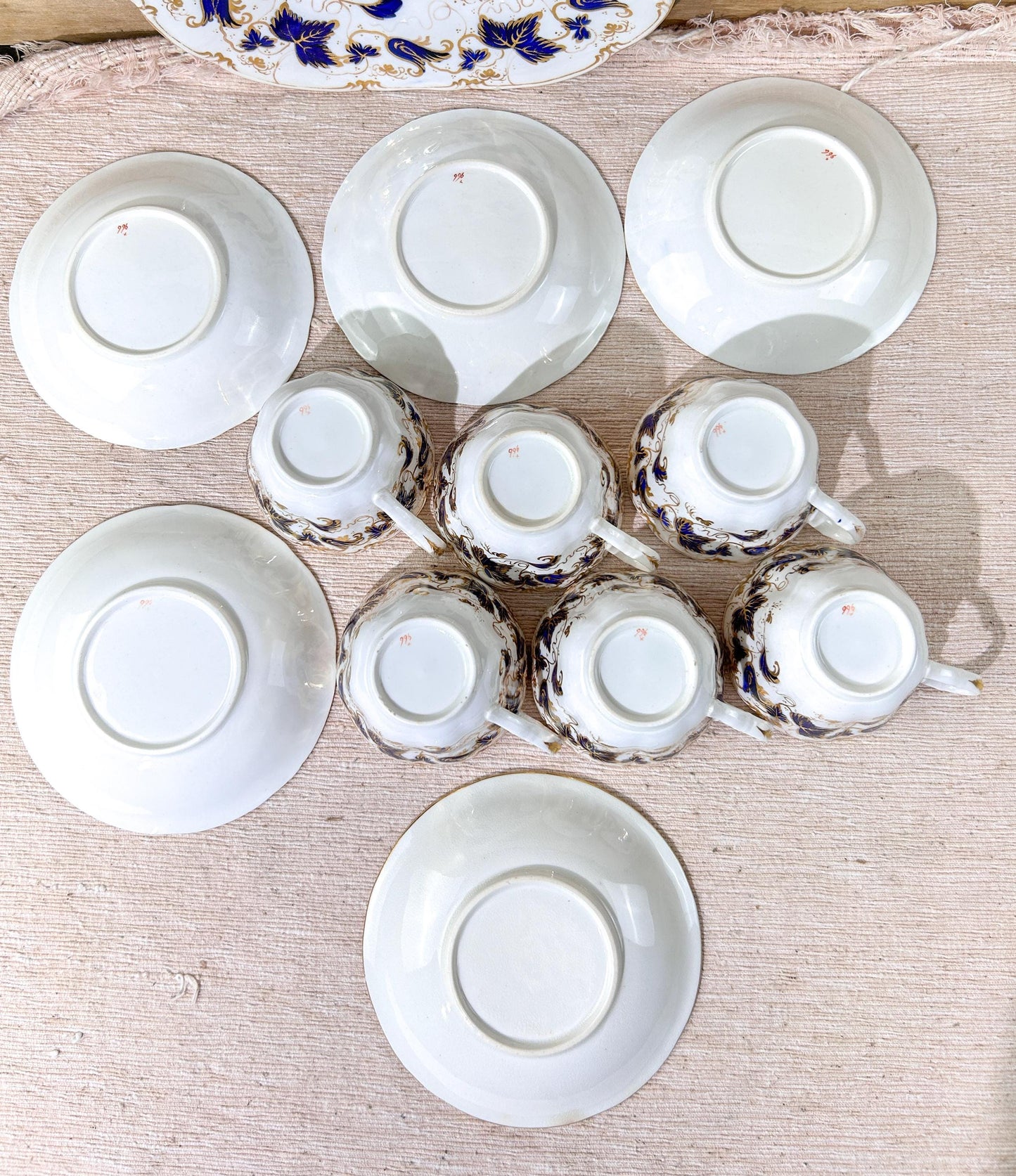 Antique Porcelain Cobalt & Gold Tea Cup Set x4