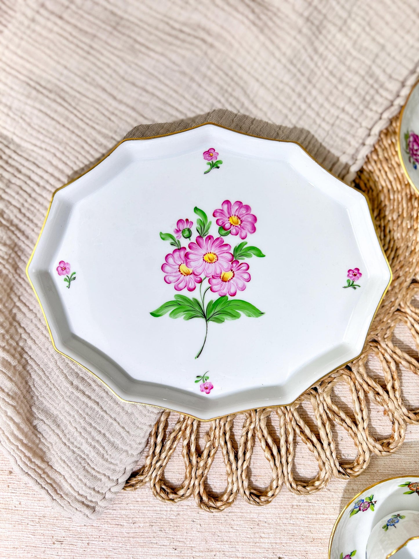 Vintage Herend Hvngary Floral Hand Painted Porcelain Tray