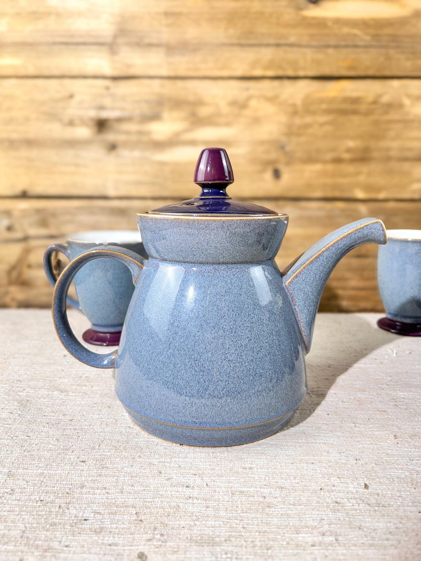 Denby Blue Storm Stoneware Teapot & Footed Mugs Selection