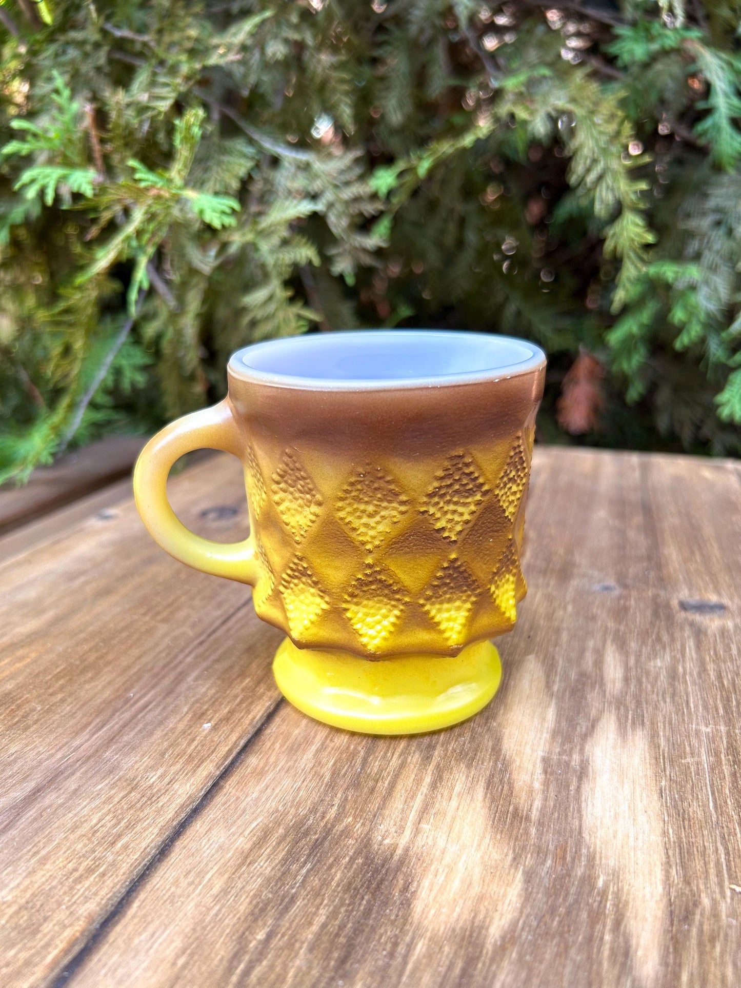 Anchor Hocking Fire King Gold Kimberley Mug Ombre Yellow Milk Glass