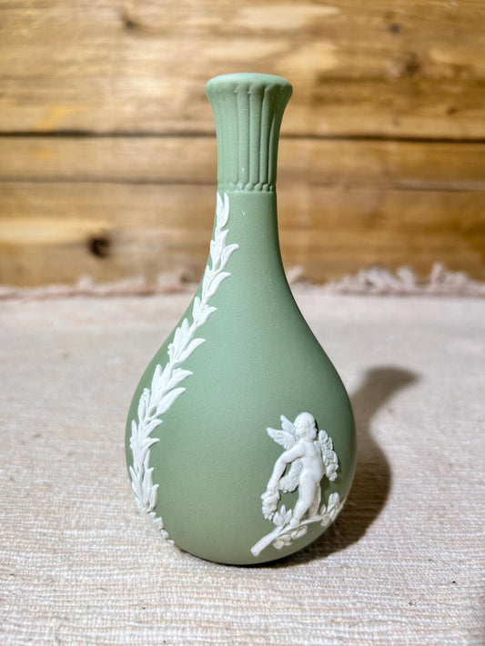 Vintage Wedgwood Celadon Green Jasperware Bud Vase