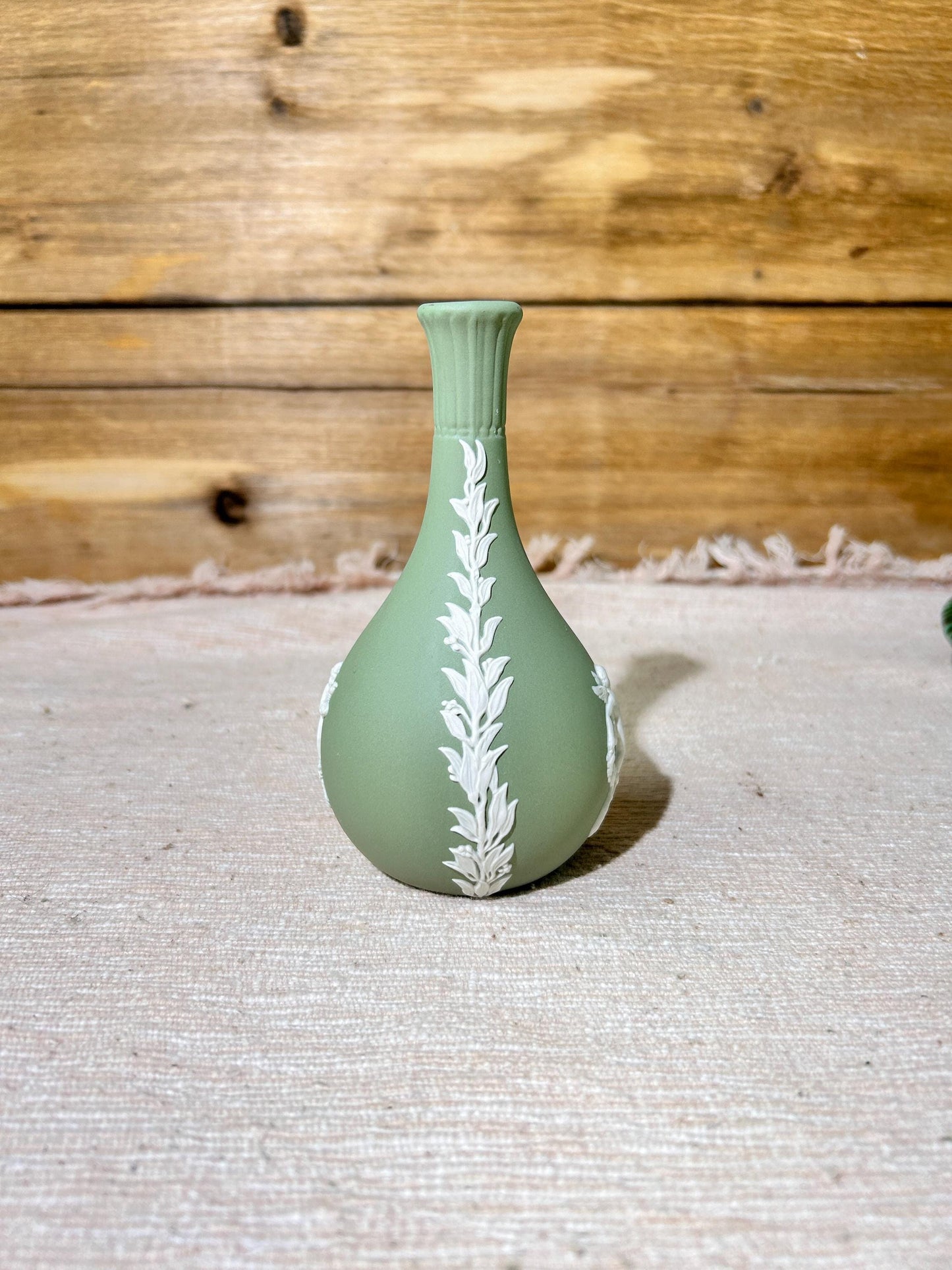 Vintage Wedgwood Celadon Green Jasperware Bud Vase