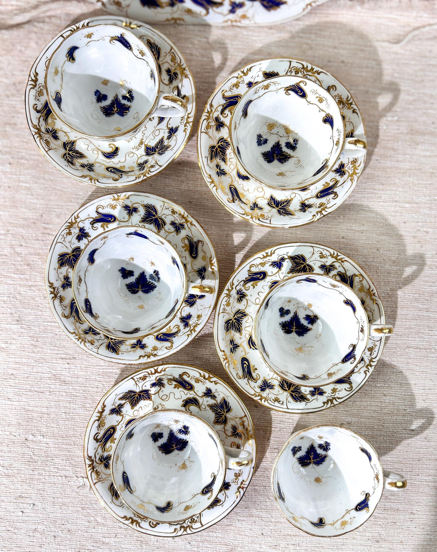 Antique Porcelain Cobalt & Gold Tea Cup Set x4