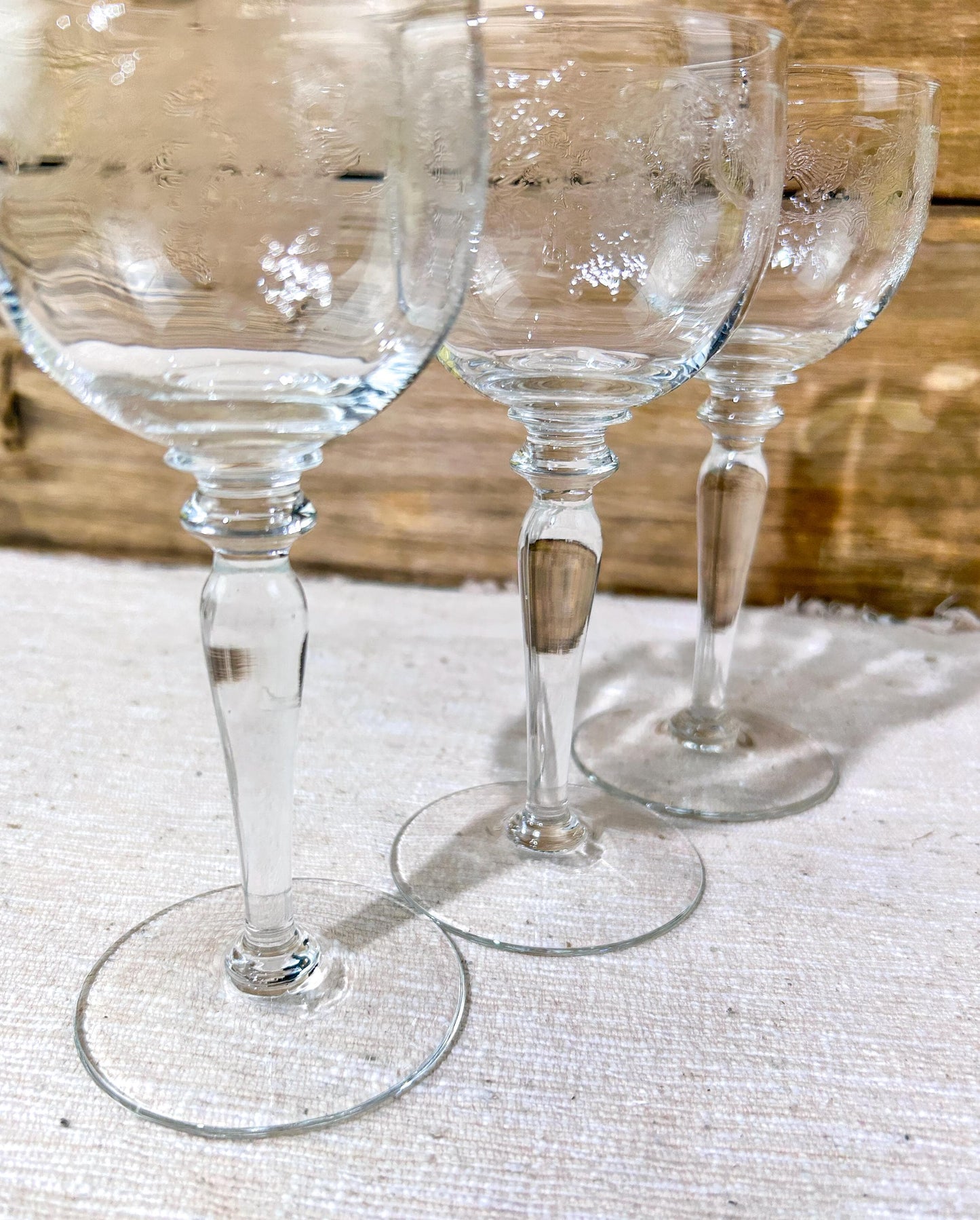 Bohemia Crystal Thistle Wine Glass Set of 3 Etched Vintage