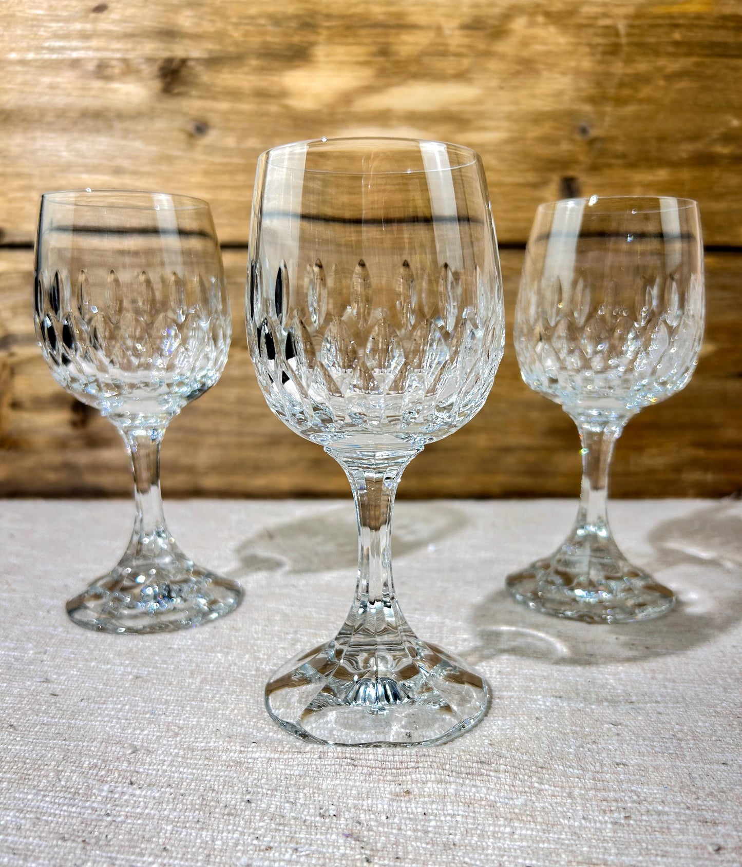 Schott Zweisel Tortusa Wine Glass Set x 3 Vintage Cut Crystal Germany