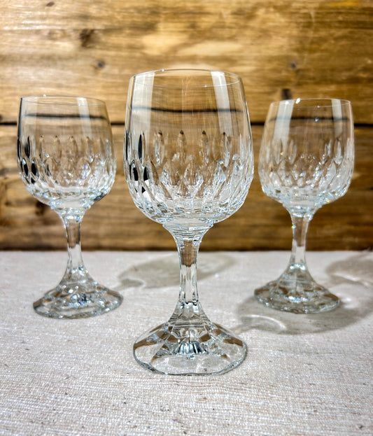 Schott Zweisel Tortusa Wine Glass Set x 3 Vintage Cut Crystal Germany