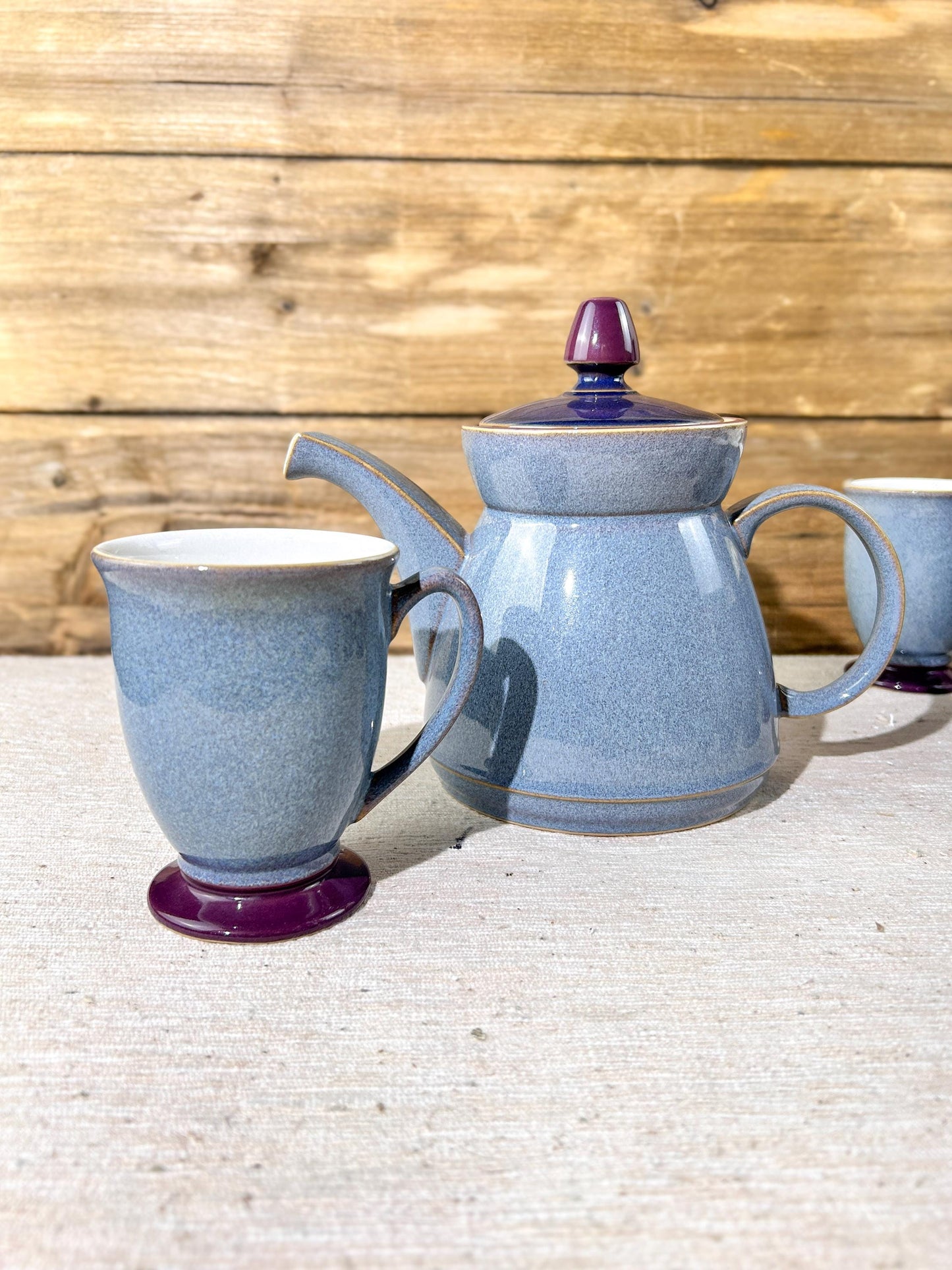 Denby Blue Storm Stoneware Teapot & Footed Mugs Selection