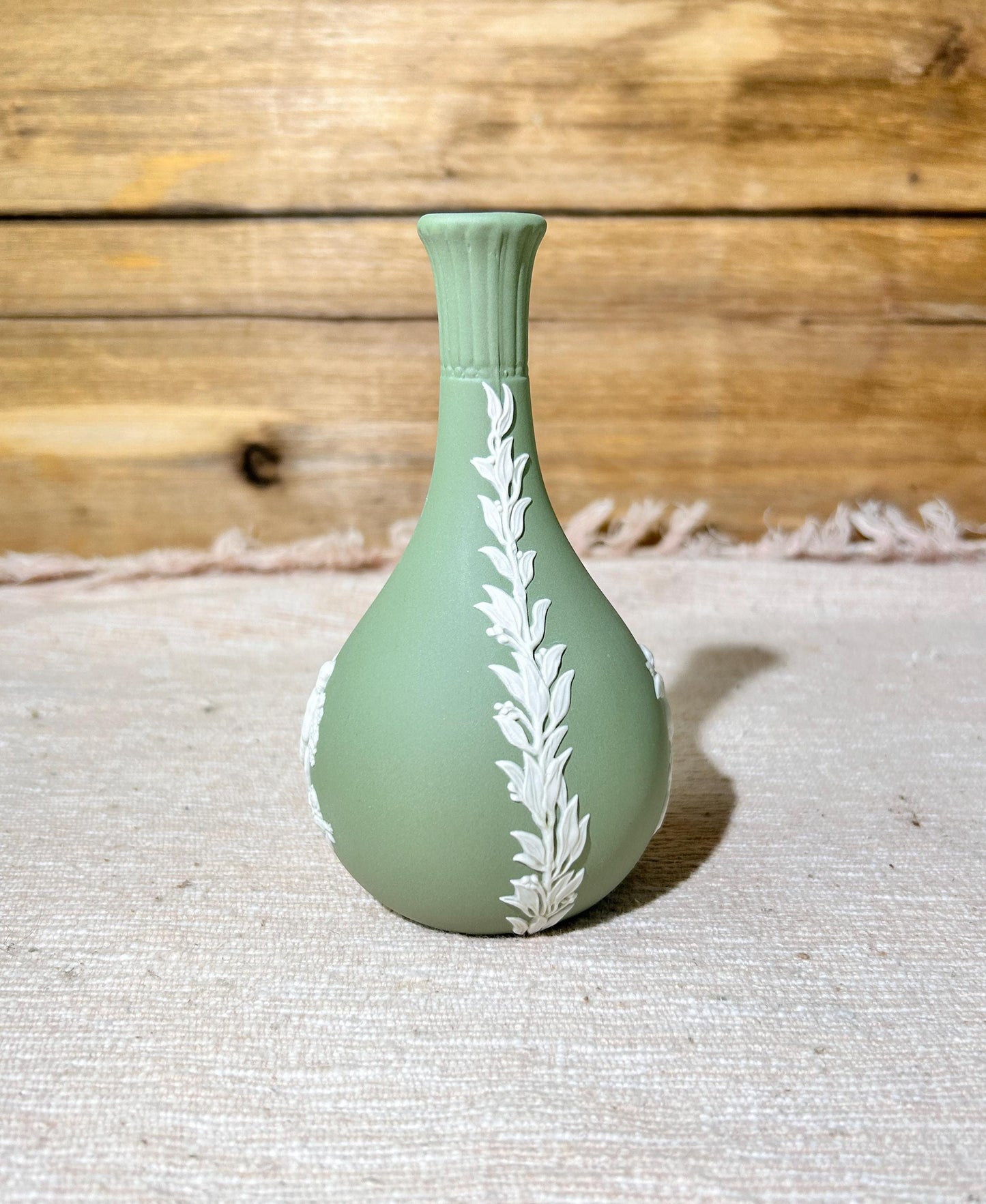 Vintage Wedgwood Celadon Green Jasperware Bud Vase