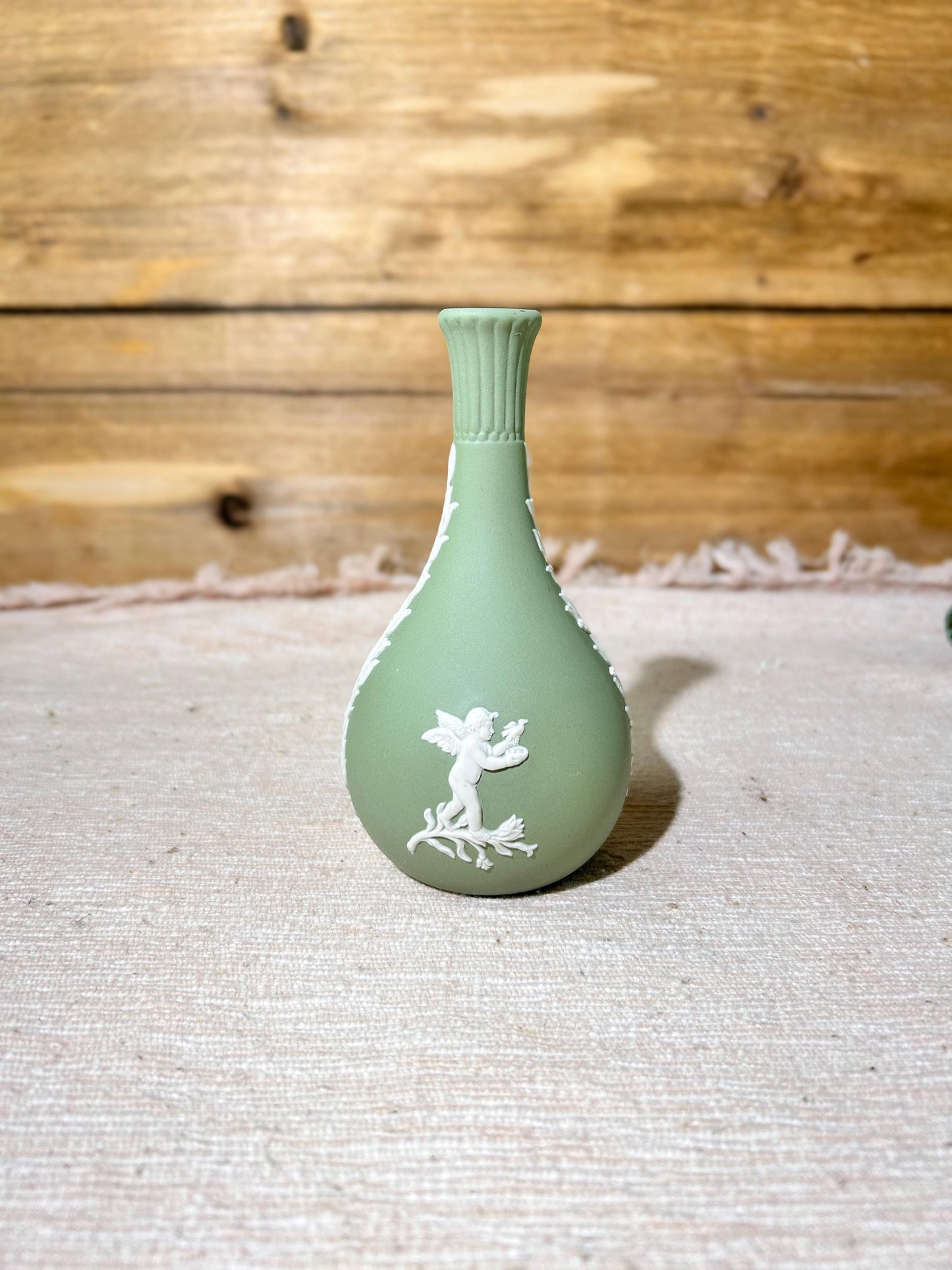 Vintage Wedgwood Celadon Green Jasperware Bud Vase