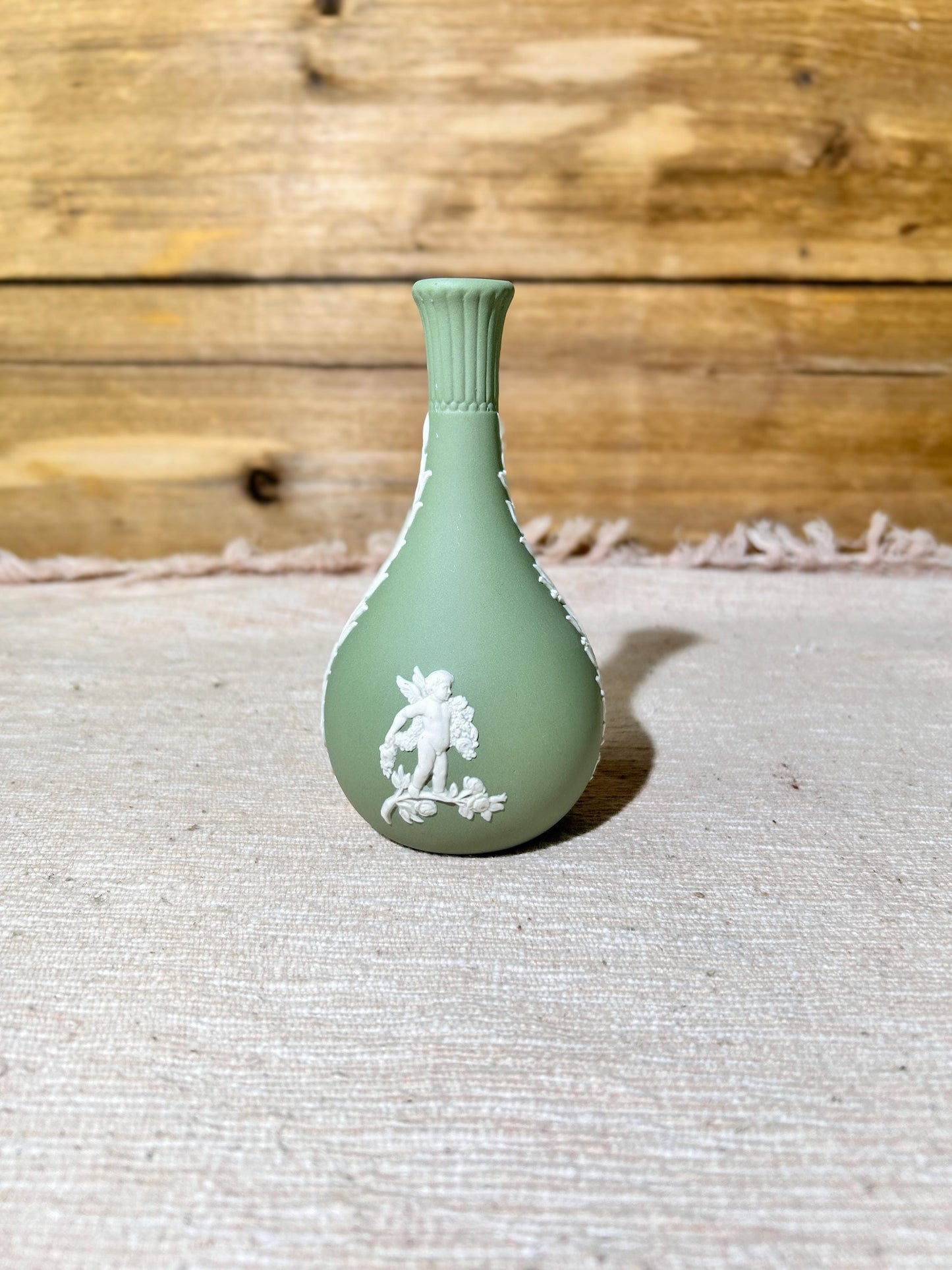 Vintage Wedgwood Celadon Green Jasperware Bud Vase