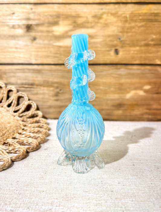 Vintage Glass Bud Vase Glass Ice Blue Embossed Glass Swirl Appliqué