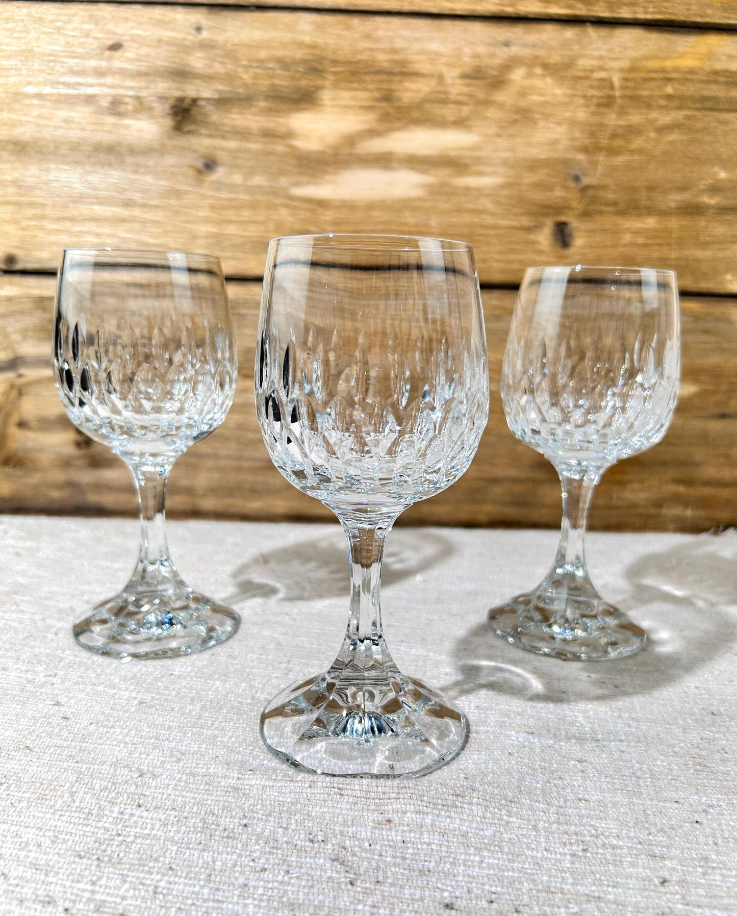 Schott Zweisel Tortusa Wine Glass Set x 3 Vintage Cut Crystal Germany